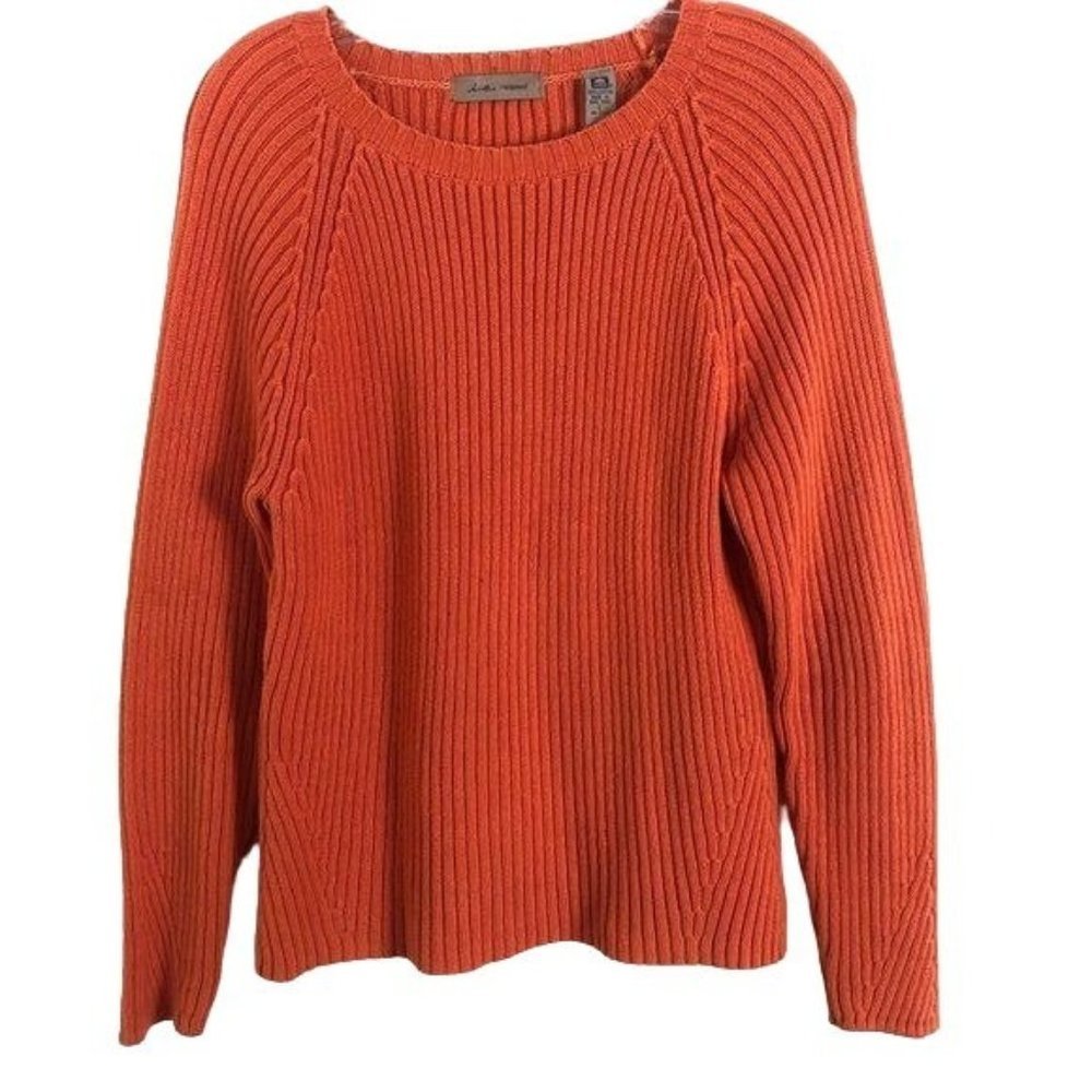 IE RELAXED Orange Cable Knit Scoop Neck Sweater Size Large Cotton